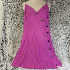 American Eagle Pink Linen Blend Button Front‎ Dress Sz Large Mini Barbie Beach